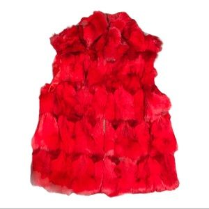 Vintage red fur vest. Possibly faux. Very heavy